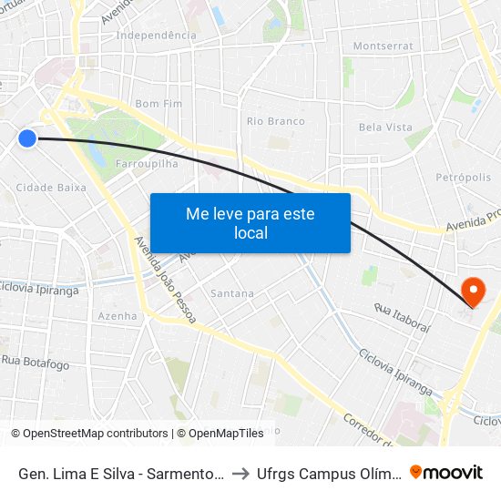 Gen. Lima E Silva - Sarmento Leite to Ufrgs Campus Olímpico map