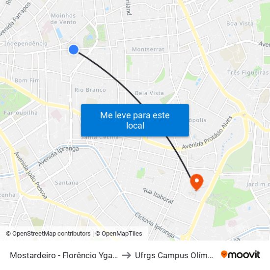Mostardeiro - Florêncio Ygartua to Ufrgs Campus Olímpico map