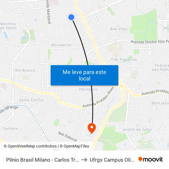 Plínio Brasil Milano - Carlos Trein Filho to Ufrgs Campus Olímpico map