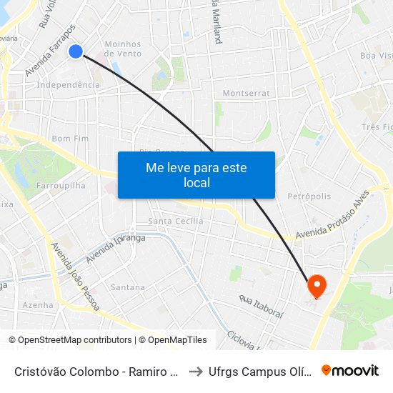 Cristóvão Colombo - Ramiro Barcelos to Ufrgs Campus Olímpico map