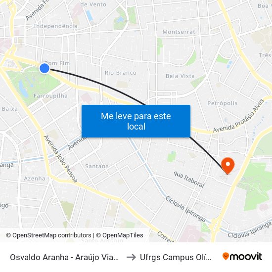 Osvaldo Aranha - Araújo Vianna Bc to Ufrgs Campus Olímpico map