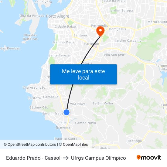 Eduardo Prado - Cassol to Ufrgs Campus Olímpico map