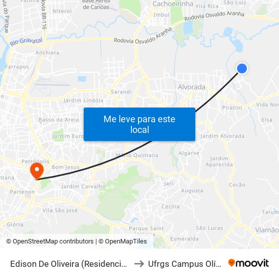 Edison De Oliveira (Residencial Umbu) to Ufrgs Campus Olímpico map