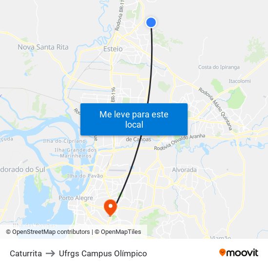 Caturrita to Ufrgs Campus Olímpico map