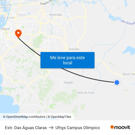 Estr. Das Águas Claras to Ufrgs Campus Olímpico map