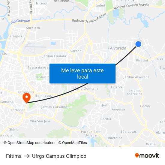 Fátima to Ufrgs Campus Olímpico map