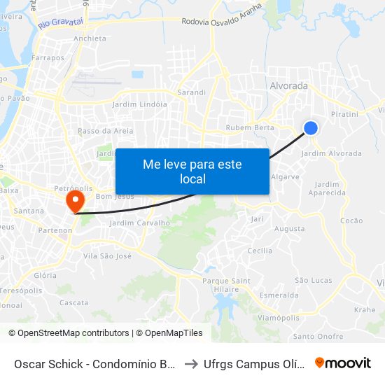 Oscar Schick - Condomínio Bela Vista to Ufrgs Campus Olímpico map