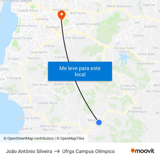 João Antônio Silveira to Ufrgs Campus Olímpico map