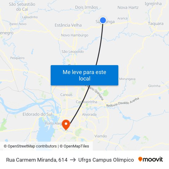 Rua Carmem Miranda, 614 to Ufrgs Campus Olímpico map