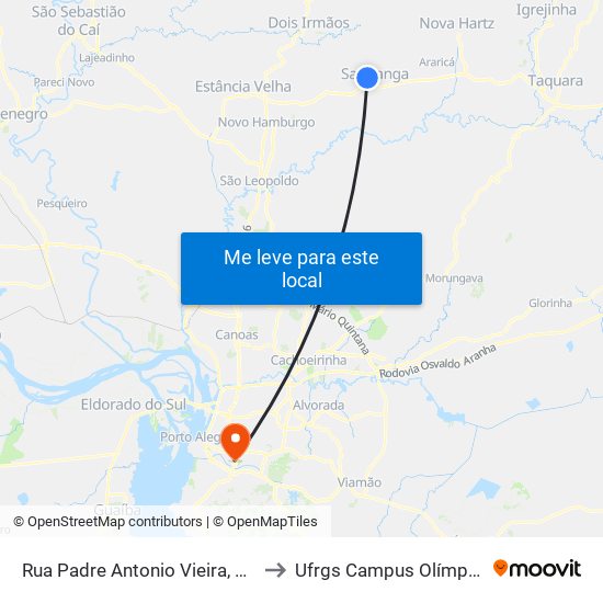 Rua Padre Antonio Vieira, 633 to Ufrgs Campus Olímpico map