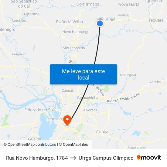 Rua Novo Hamburgo, 1784 to Ufrgs Campus Olímpico map