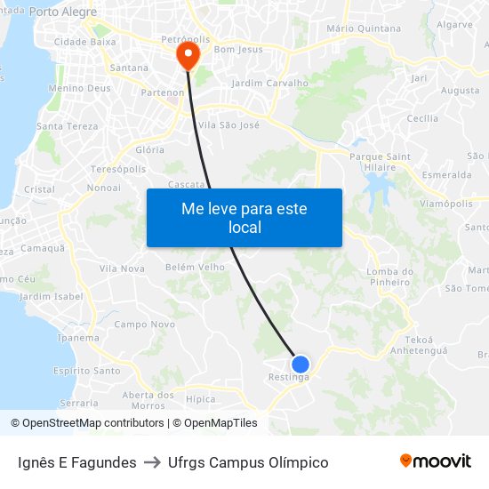 Ignês E Fagundes to Ufrgs Campus Olímpico map