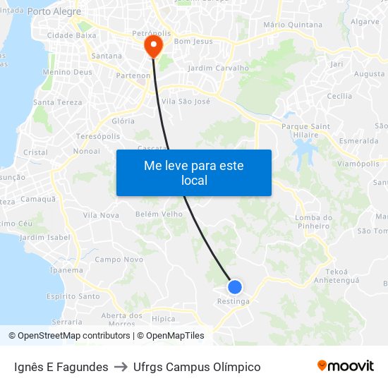 Ignês E Fagundes to Ufrgs Campus Olímpico map