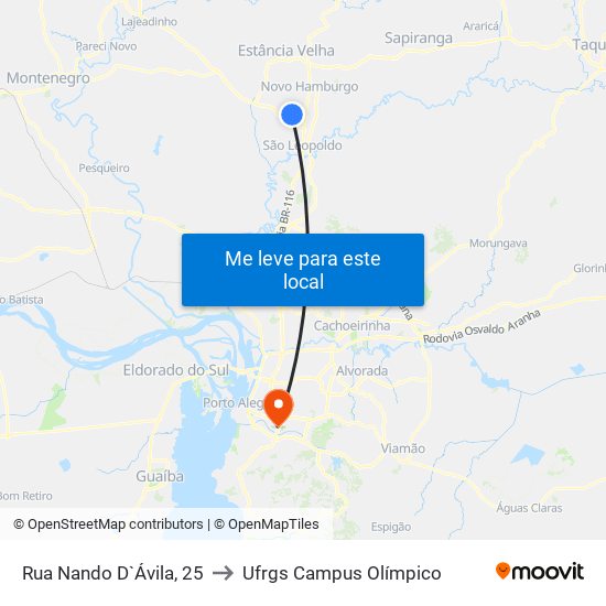 Rua Nando D`Ávila, 25 to Ufrgs Campus Olímpico map