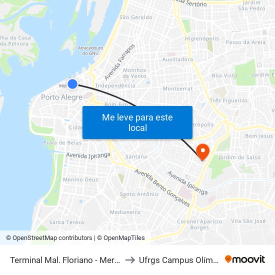 Terminal Mal. Floriano - Mercado to Ufrgs Campus Olímpico map