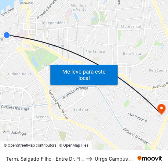 Term. Salgado Filho - Entre Dr. Flores E Vigário to Ufrgs Campus Olímpico map