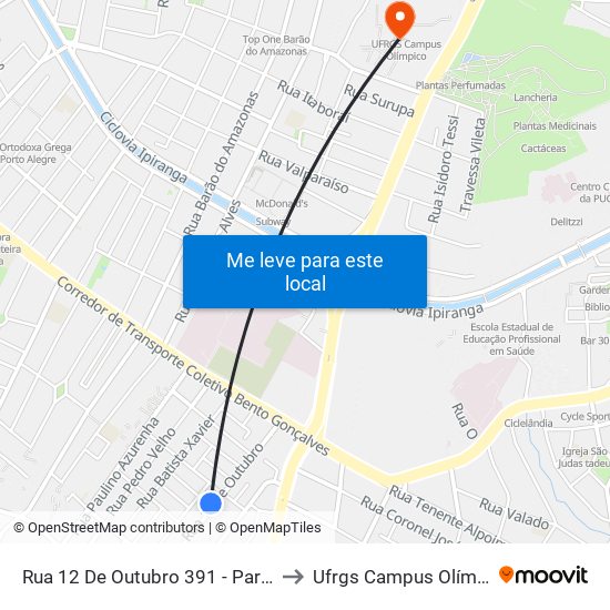 Rua 12 De Outubro 391 - Partenon to Ufrgs Campus Olímpico map