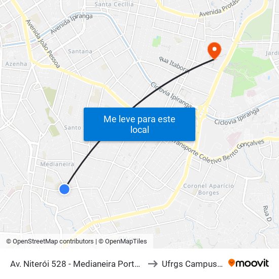 Av. Niterói 528 - Medianeira Porto Alegre - Rs Brasil to Ufrgs Campus Olímpico map