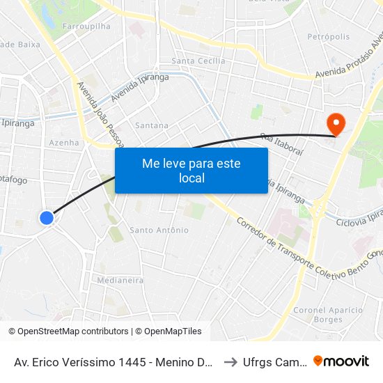 Av. Erico Veríssimo 1445 - Menino Deus Porto Alegre - Rs 90160-181 Brasil to Ufrgs Campus Olímpico map