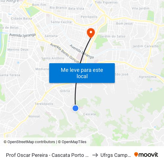 Prof Oscar Pereira - Cascata Porto Alegre - Rs 91712-161 Brasil to Ufrgs Campus Olímpico map