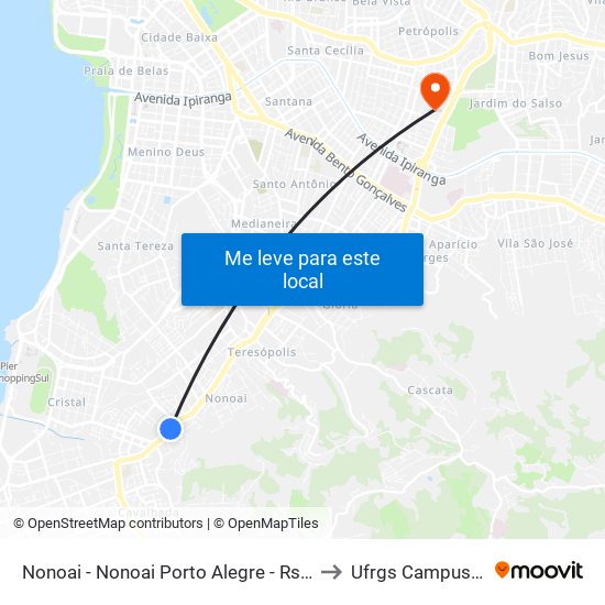 Nonoai - Nonoai Porto Alegre - Rs 91720-000 Brasil to Ufrgs Campus Olímpico map