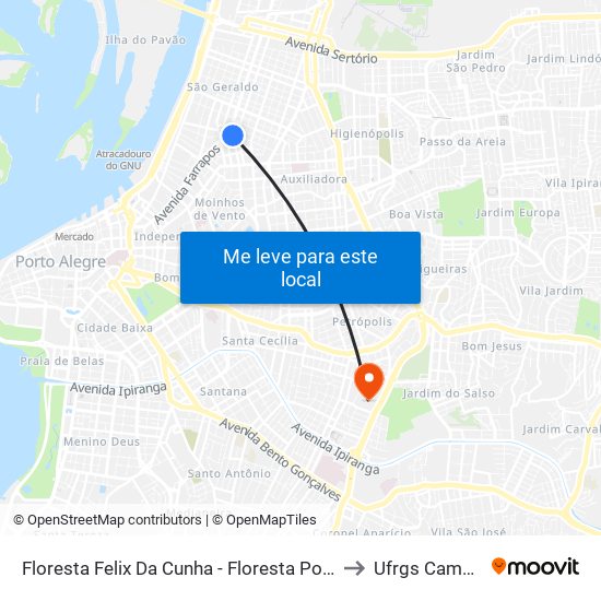 Floresta Felix Da Cunha - Floresta Porto Alegre - Rs 90220-030 Brasil to Ufrgs Campus Olímpico map