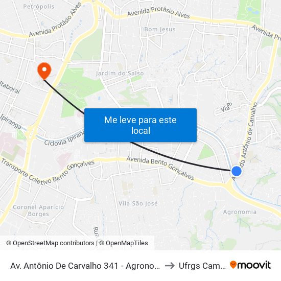 Av. Antônio De Carvalho 341 - Agronomia Porto Alegre - Rs 91430-001 Brasil to Ufrgs Campus Olímpico map