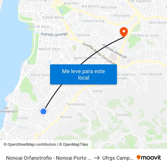 Nonoai Orfanotrofio - Nonoai Porto Alegre - Rs 90840-832 Brasil to Ufrgs Campus Olímpico map