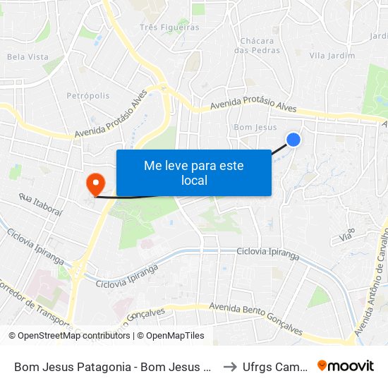 Bom Jesus Patagonia - Bom Jesus Porto Alegre - Rs 91420-210 Brasil to Ufrgs Campus Olímpico map