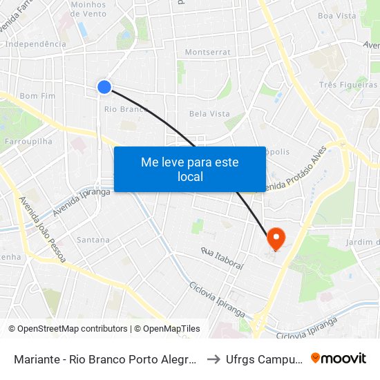 Mariante - Rio Branco Porto Alegre - Rs 90430-180 Brasil to Ufrgs Campus Olímpico map