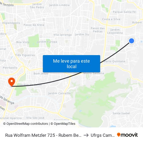 Rua Wolfram Metzler 725 - Rubem Berta Porto Alegre - Rs 91250-320 Brasil to Ufrgs Campus Olímpico map