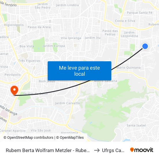 Rubem Berta Wolfram Metzler - Rubem Berta Porto Alegre - Rs 91250-092 Brasil to Ufrgs Campus Olímpico map