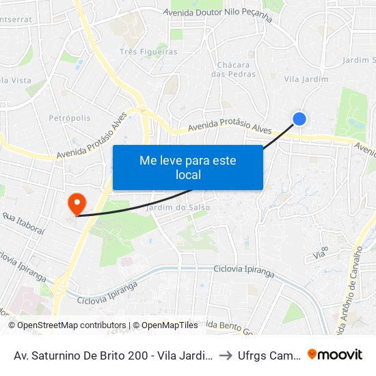 Av. Saturnino De Brito 200 - Vila Jardim Porto Alegre - Rs 91320-000 Brasil to Ufrgs Campus Olímpico map