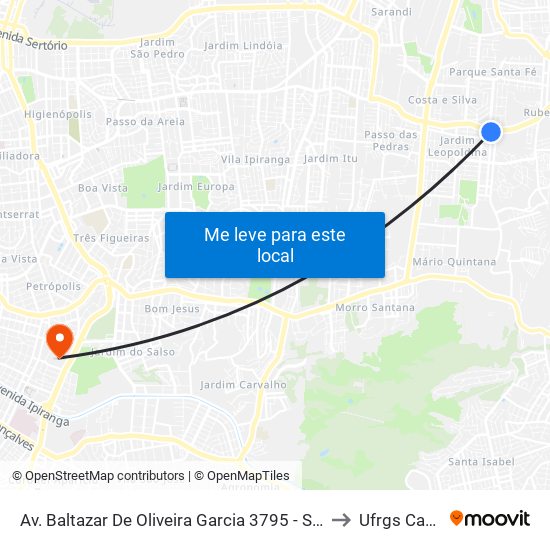 Av. Baltazar De Oliveira Garcia 3795 - Sao Sebastiao Porto Alegre - Rs 91150-001 Brasil to Ufrgs Campus Olímpico map