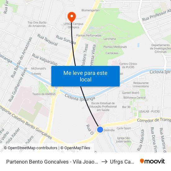 Partenon Bento Goncalves - Vila Joao Pessoa Porto Alegre - Rs 91510-510 Brasil to Ufrgs Campus Olímpico map