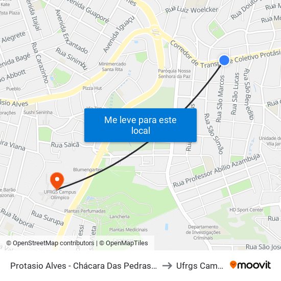 Protasio Alves - Chácara Das Pedras Porto Alegre - Rs 90470-430 Brasil to Ufrgs Campus Olímpico map
