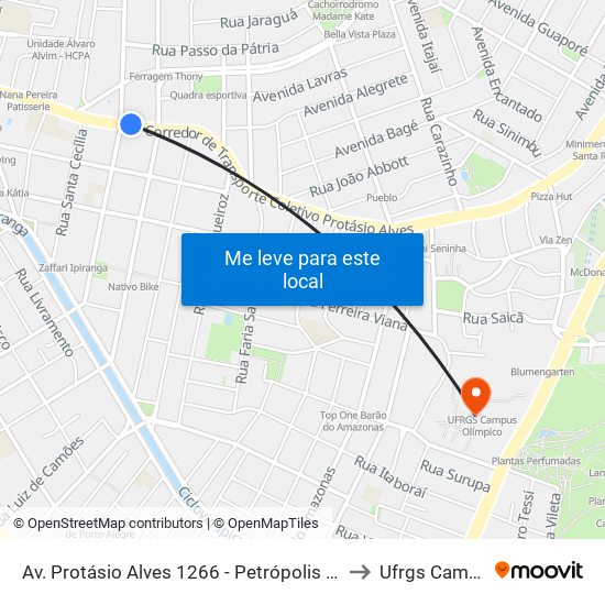 Av. Protásio Alves 1266 - Petrópolis Porto Alegre - Rs 90410-005 Brasil to Ufrgs Campus Olímpico map