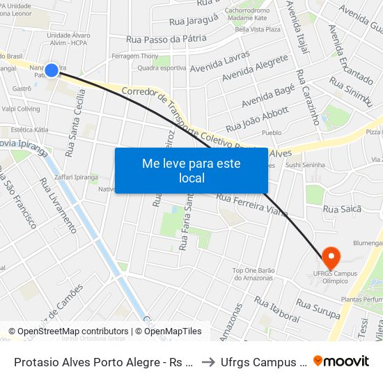 Protasio Alves Porto Alegre - Rs 90420-200 Brasil to Ufrgs Campus Olímpico map