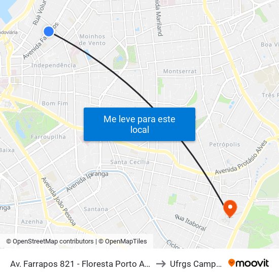 Av. Farrapos 821 - Floresta Porto Alegre - Rs 90220-004 Brasil to Ufrgs Campus Olímpico map
