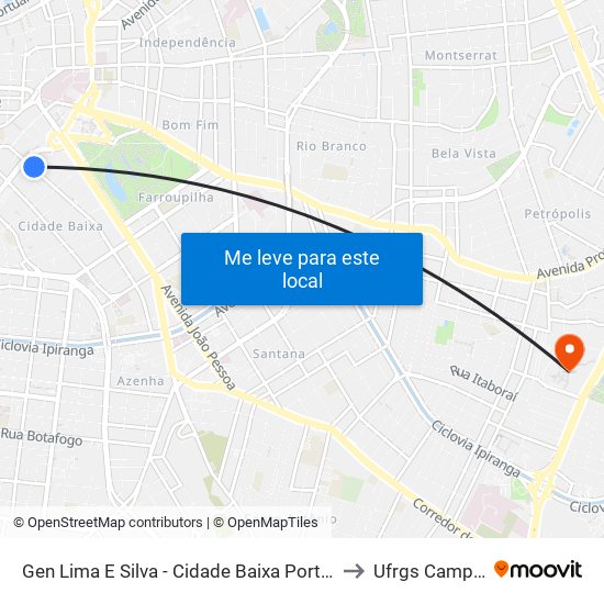 Gen Lima E Silva - Cidade Baixa Porto Alegre - Rs 90840-460 Brasil to Ufrgs Campus Olímpico map