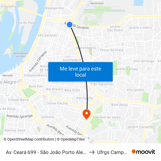Av. Ceará 699 - São João Porto Alegre - Rs 90240-512 Brasil to Ufrgs Campus Olímpico map