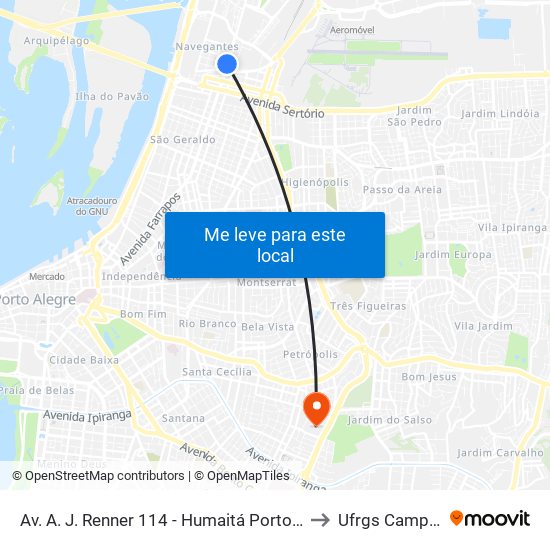 Av. A. J. Renner 114 - Humaitá Porto Alegre - Rs 90220-007 Brasil to Ufrgs Campus Olímpico map