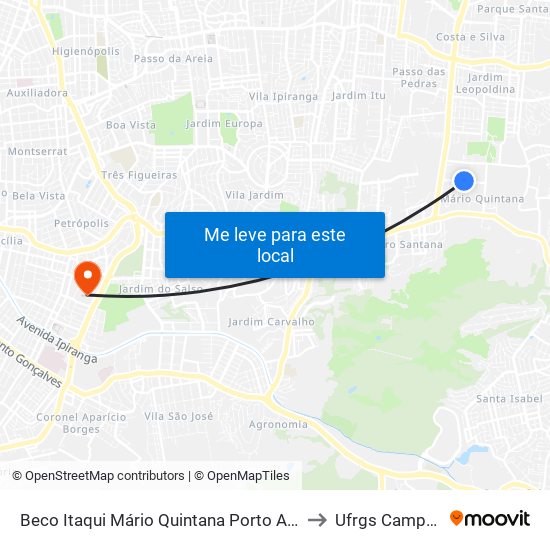 Beco Itaqui Mário Quintana Porto Alegre - Rs 91270-342 Brasil to Ufrgs Campus Olímpico map