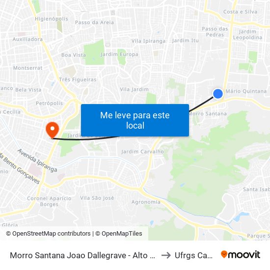 Morro Santana Joao Dallegrave - Alto Petrópolis Porto Alegre - Rs 91240-200 Brasil to Ufrgs Campus Olímpico map