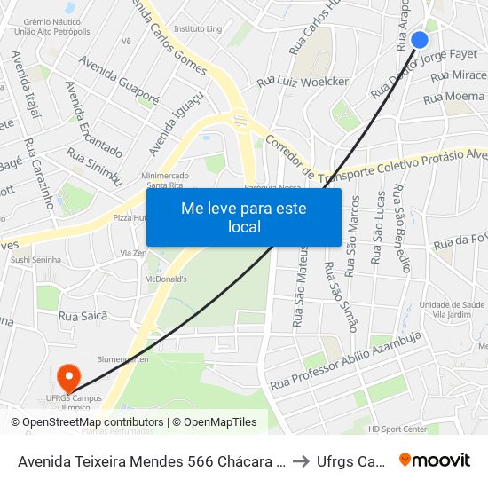 Avenida Teixeira Mendes 566 Chácara Das Pedras Porto Alegre - Rs 91330-390 Brasil to Ufrgs Campus Olímpico map