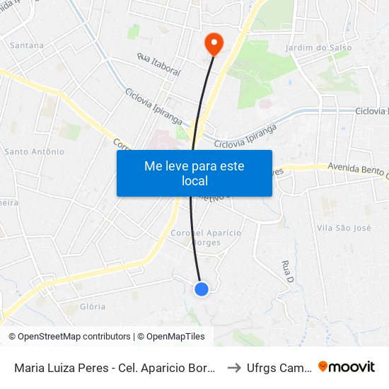 Maria Luiza Peres - Cel. Aparicio Borges Porto Alegre - Rs 91710-132 Brasil to Ufrgs Campus Olímpico map