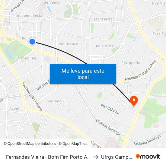 Fernandes Vieira - Bom Fim Porto Alegre - Rs 90035-190 Brasil to Ufrgs Campus Olímpico map