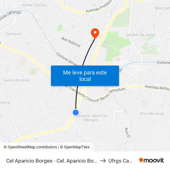Cel Aparicio Borges - Cel. Aparicio Borges Porto Alegre - Rs 91510-000 Brasil to Ufrgs Campus Olímpico map