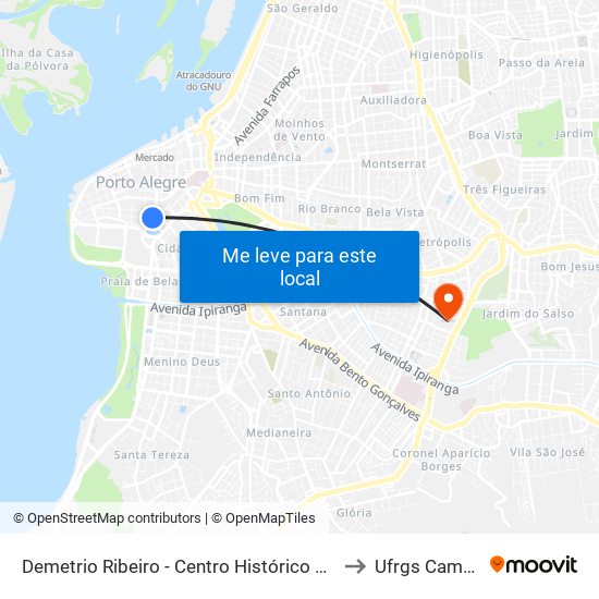 Demetrio Ribeiro - Centro Histórico Porto Alegre - Rs 90010-282 Brasil to Ufrgs Campus Olímpico map