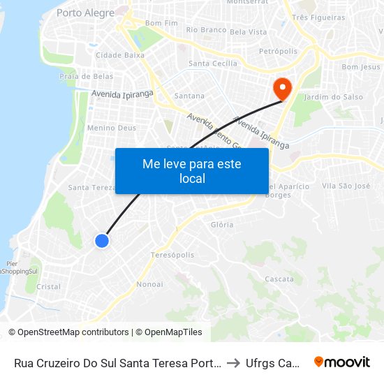 Rua Cruzeiro Do Sul Santa Teresa Porto Alegre - Rio Grande Do Sul 90840 Brasil to Ufrgs Campus Olímpico map